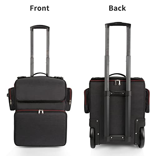 Large Makeup Train Case,Cosmetic Makeup Case for Hairstylist, Hairdresser Bag with Detachable Pouch,Heat Insulation and Anti-scalding Full layer for Hairdressing Tool Organizer Trolley with wheels