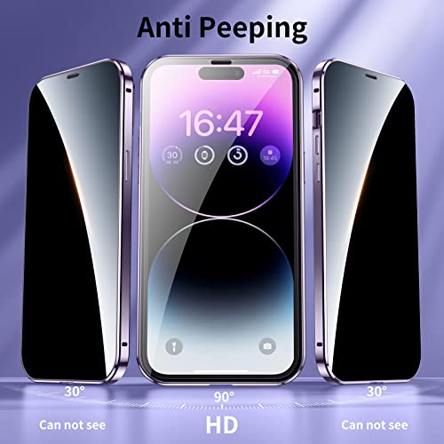 Jonwelsy Anti Peeping Case for iPhone 14 (6.1"), 360 Degree Front and Back Privacy Tempered Glass Cover, Anti SPY Screen, Magnetic Adsorption Metal Bumper (Black)