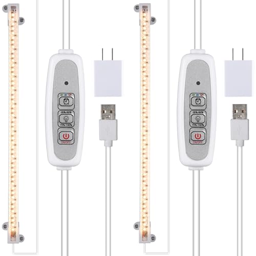 RWNTAO One Strip Growing lamp 2-Pack, Full Spectrum LED Grow Light Strips for Indoor Plants with Auto ON/Off Timer & 4 Dimmable Levels for Green House Hydroponics Succulent (One Head 2 Pack)