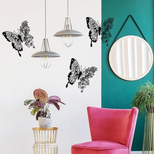ESTART Metal Butterfly Wall Decor, 12 x 11.2 inch Boho Butterfly and Flower Metal Hanging Wall Decor Home Wall Art for Living Room Bedroom Bathroom