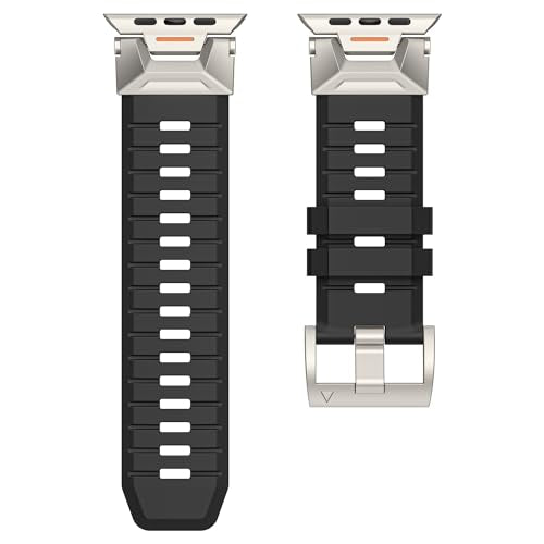 Rugged Bands Compatible with Apple Watch Band for Men 49mm/45mm/42mm, Sport Replacement Strap Compatible for iWatch Ultra2/Ultra/SE2/SE/9/8/7/6/5/4/3/2/1 (49mm/45mm/42mm, Black-Titanium Adapters)