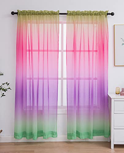 Yancorp 2 Panel Sets Bedroom Curtains 84 inch Length Sheer Curtain Linen Yellow Grey Gray Ombre Rod Pocket Drapes for Girls Living Room Mermaid Bedroom Nursery Kids Window Decor(Yellow Grey, 40"x84")