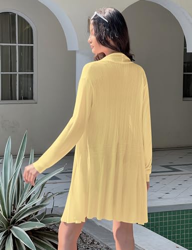 iClosam Women Open Front Cardigans Casual Long Sleeve Lightweight Knit Cardigan Sweater White Medium