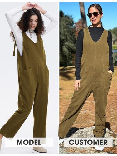 EXLURA Womens Fall High Roller Denim Bib Jumpsuits Casual Loose Overalls Baggy Jeans Romper with Pockets 2024 Outfits
