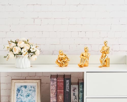 BOIHEGU Thinker Statue Reading Book, Modern Gold Reader Sculpture for Library Home Study Living Room Office Bookshelf Coffee Table Decor, Unique Gifts for Bookworm Avid Reader Book Lover(A-Gold)