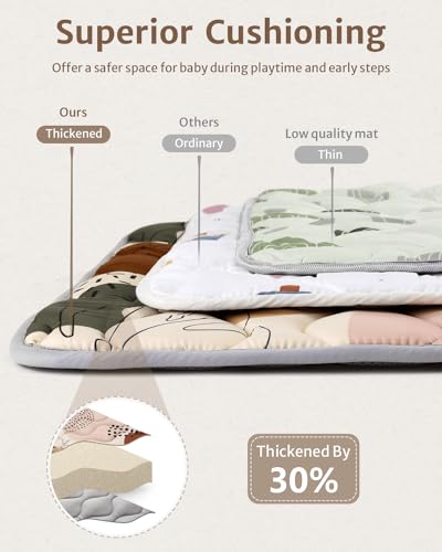 Blissful Diary Portable Baby Play Mat, Thicken Cushioned Baby Mat for Floor, Foldable Baby Crawling Mat for Indoor Outdoor, Non-Slip & Washable Kids Play Mat for Tummy Time Activity, Boho 43" X 43"