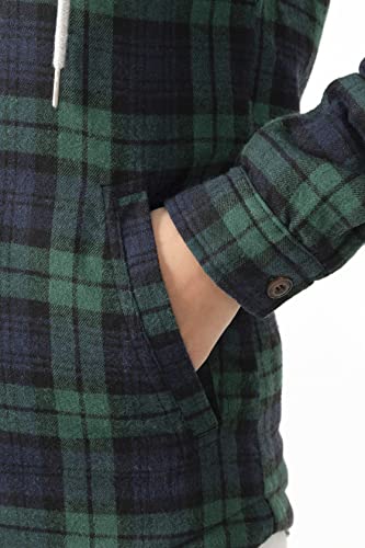 Womens Hooded Flannel Shacket Jacket Zip Up Oversized Plaid Flannel Shirt Women Flannel Hoodie Fall Flannels Red Blue S