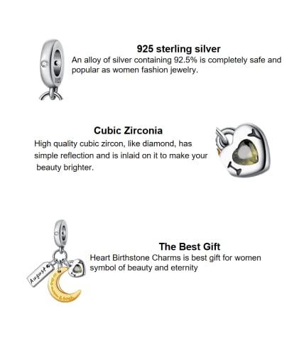 PHCLASY Heart Birthstone Charms 925 Sterling Silver with Cubic Zirconia Dangle Women's Bead Charms fit Bracelets and Necklaces,December
