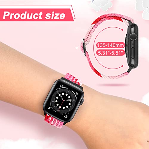 URU Shield 5 Pack Adjustbale Watch Bands Compatible With Soft Stretchy Apple Watch 38mm 40mm 41mm 42mm 44mm 45mm 49mm,Nylon Braided Solo Loop Wristband for iWatch Series Ultra/1/2/3/4/5/6/7/8/SE Women