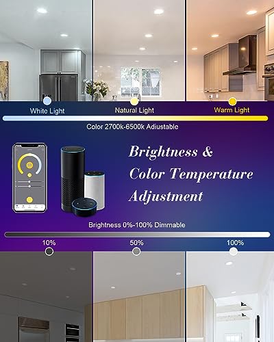 Favorwe Smart LED Recessed Lighting 6 Inch 12 Pack, Ultra-Thin RGB LED Lights 12W 1200LM, Color Changing Recessed Lighting, Compatible with Alexa, Google Assistant
