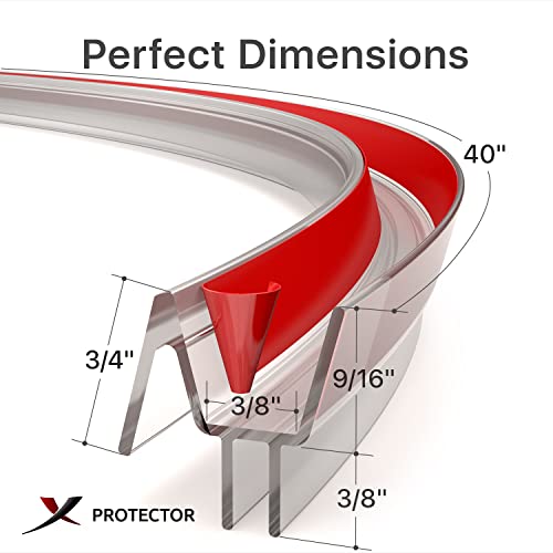 Frameless Shower Door Bottom Seal X-Protector - 40" Shower Door Seal For All Door Thicknesses - Self-Adhesive Shower Door Sweep - Premium Door Bottom Seal Strip - Silicone Glass Shower Door Seal Strip