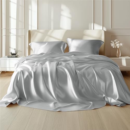 Bedsure Satin Sheets - Soft Satin Bed Sheets Queen Set, 4 Pcs Luxury Silky Sheets, Similar to Silk Sheets, Sage Green Satin Sheets Queen Size for Hair and Skin, Gifts for Women