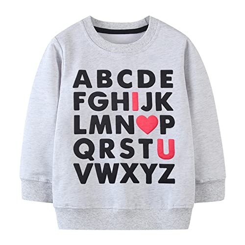 Mrocioa ABC I LOVE U Shirt, Toddler Boys Sweatshirt Kids Valentine's Day Shirt Long Sleeve VDAY Tops Grey Size 2T