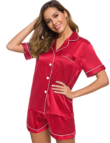 SWOMOG Pajamas Set Short Sleeve Sleepwear Womens Button Down Nightwear Soft Pj Lounge Sets Lavender