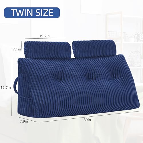 HABUTWAY Headboard Pillow, Large Bolster Cushion, Wedge Pillow Headboard, Reading Pillows for Sitting in Bed, Backrest Positioning Support Pillow with Removable Cover (Blue, Twin)