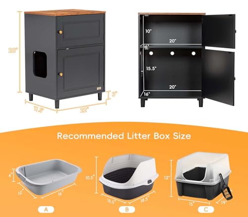 Petsfit Litter Box Enclosure, Odor-Free Design, Storage Cabinet, Easy-Clean, and Stylish Hidden Litter Box Furniture (A-Black)