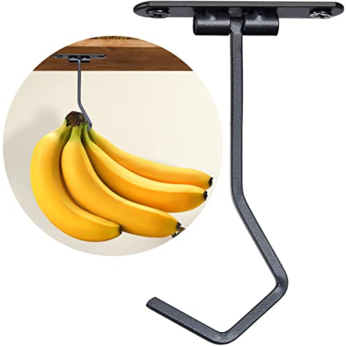 EGMEHOAD 2 Pack Banana Holder Hook Under Cabinet to Keep Bananas Fresh, Banana Hanger Under Cabinet Black 2 Pcs, Banana Hook Under Cabinet Metal