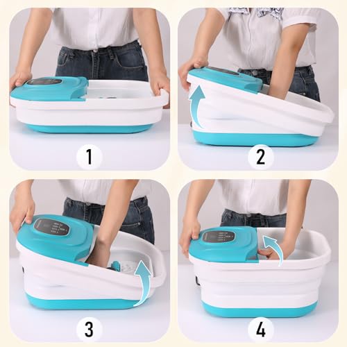 Collapsible Foot Spa with Heat, Adjustable Temperature and Timer Setting, Foot Soak Bath with Bubble, Pumice Stone, Red Light and Massage Rollers, Help Feet Stress Relief, Gifts for Women/Men