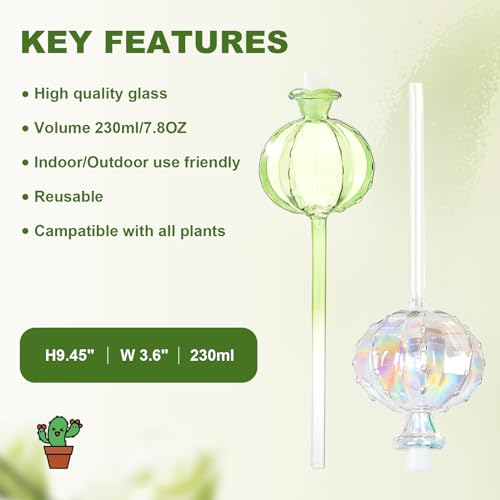 Plant Watering Globes Large, 4 Pcs Self Watering Planter Insert for Indoor & Outdoor Plants,Plant Automatic Watering Bulbs,Self Watering Spikes Last Up to 5 Days
