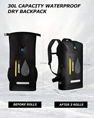 IDRYBAG Waterproof Backpack Dry Bag PVC 30L, Floating Bag Dry Backpack for Men, Dry Sack Waterproof Bag for Kayaking, Canoeing, Boating, Camping, Hiking