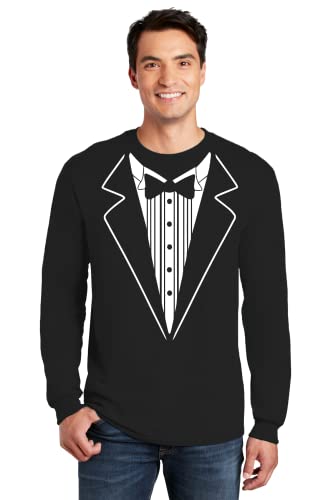 P&B Tuxedo White Funny Long Sleeve Shirt, S, Black
