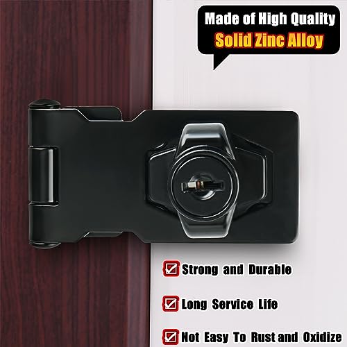 Alise Keyed Hasp Lock,2.5 Inch Safety Packlock Clasp Hasp Lock Latch with Lock, Black Door Hinge Lock with Keys Keyed Locking Hasp for Cabinets Closets Doors