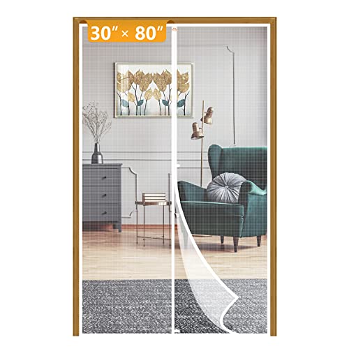 Yotache White Door Net Screen with Magnet Fits Door Size 48 x 83, Screen Size 50" x 84" Patio French Door Net Heavy Duty Mesh Pets and Kids Friendly