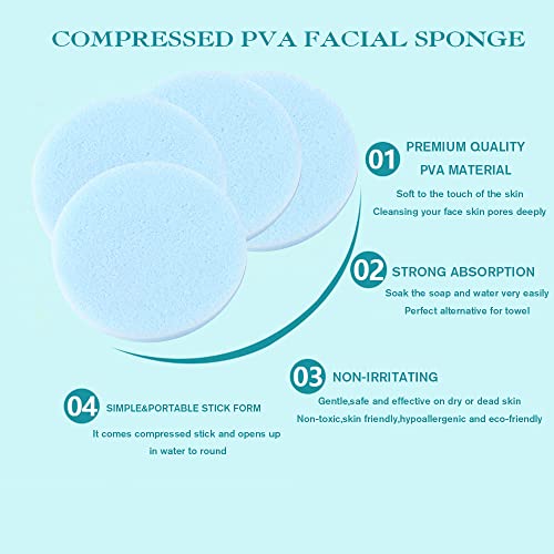 Facial Sponge Compressed Makeup Remover 60 Count Wash Pads Round Soft Face Cleansing Sponges for Woman Exfoliating Mask,Makeup Removal,Spa Cleaning,Blue
