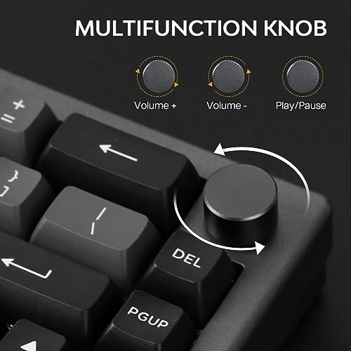 EPOMAKER EK68 65% Wireless Gaming Keyboard, Hot Swappable Gasket Mechanical Keyboard with Metal Knob, Bluetooth 5.0/2.4Ghz Wireless/USB-C Wired Custom Keyboard (Black Gold, Budgerigar Switch)