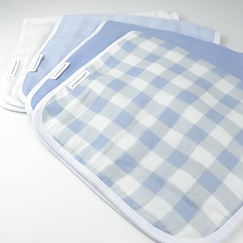 HonestBaby Organic Cotton Multi-layer Burp Cloths Multipack, 4-Pack Blue Painted Buffalo Check, One Size