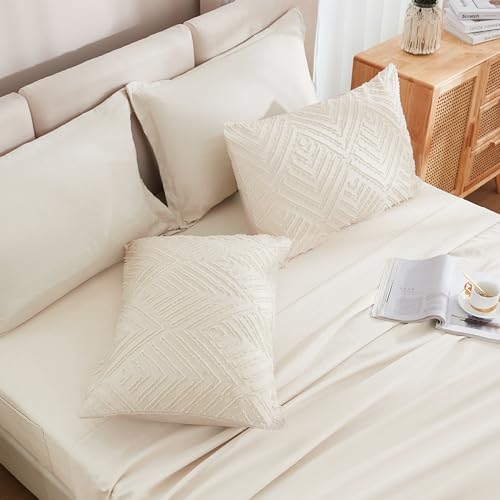Andency Bed in a Bag Queen Beige- 7 Pieces Queen Comforter Set Beddding Comforter Sets, Tufted Lightweight Fluffy Bed Set with Comforter, Sheets, Pillowcases & Shams for All Season