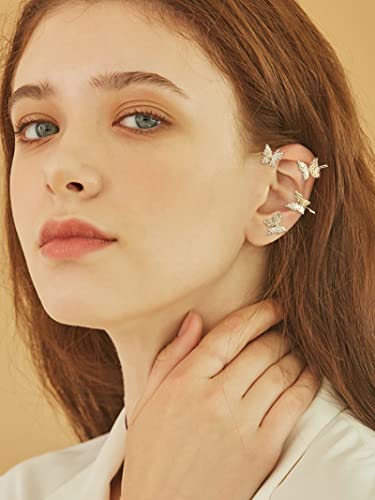 Dcfywl731 Zircon Butterfly Earrings for Women Butterfly Ear Cuff Wrap Crawler Earrings,Butterfly No Piercing Ear Clip Earrings Wrap Around Earrings