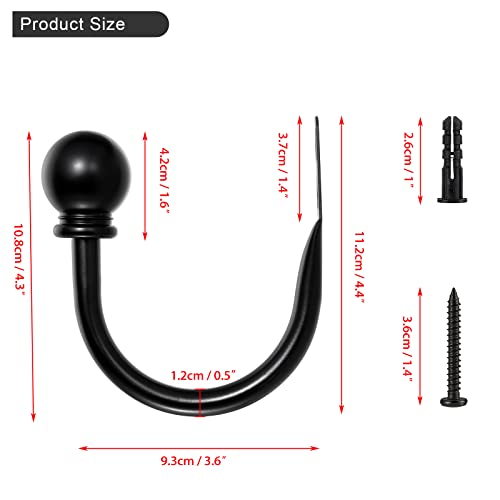 Sumnacon Set of 2 Metal Decorative Curtain Holdbacks, Wall Mounted Window Drapery Tiebacks for Bedroom, Livingroom, Office Come with Screws, Black