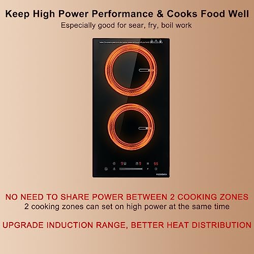ECOTOUCH Induction Cooktop 2 Burner 12 inch with Booster 3500W Built-in Glass Ceramic Electric Induction Burner Drop in Hot Plate 12" Induction Cooktop,True High Power