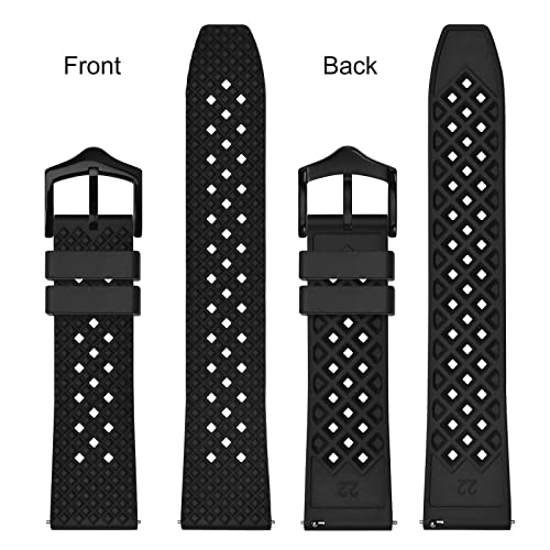 Anbeer Fluororubber Watch Band,22mm Quick Release Watch Strap for Men and Women,Red with Black Buckle