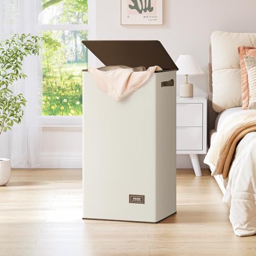 SOLEDI Slim Laundry Hamper with Lid, Narrow Laundry Basket with Removable Bags, Dirty Clothes Hamper with handle, Small Hamper perfect for Laundry room, Bathroom, Bedroom, Small spaces. 70L Black