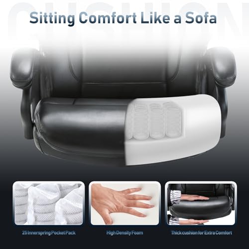 Big and Tall Office Chair 400lbs-Heavy Duty Executive Desk Chair with Extra Wide Seat, High Back Ergonomic Leather Computer Chair with Tilt Rock, Padded Armrests-Black