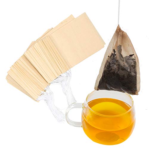Tinkee Tea Filter bags, safe and natural material, disposable tea infuser, empty tea bag with drawstring for loose leaf tea, set of 100(3.15 x 3.94 inch ) (Initial)