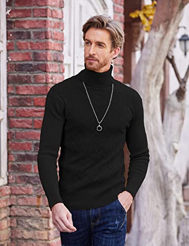 COOFANDY Men's Slim Fit Turtleneck Sweater Casual Pullover Sweater Basic Twist Patterned Knitted Sweater Khaki