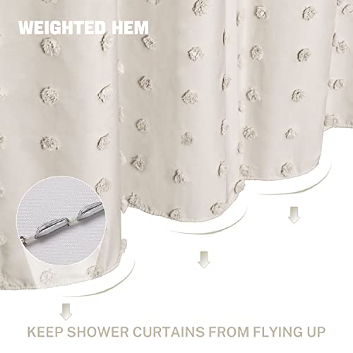 Siiluminisoy Small Stall Boho Shower Curtain Woven Fabric Cute Beige Shower Curtain, 36 x 72 Tufted Pleat Floral Textured Modern Farmhouse Minimalist Shower Curtain Set with Hooks for Bathroom