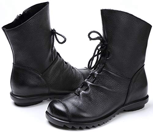 Clarsunny Women's Leather Casual Soft Flat Boots (10.5, Brown- Fur-lined)