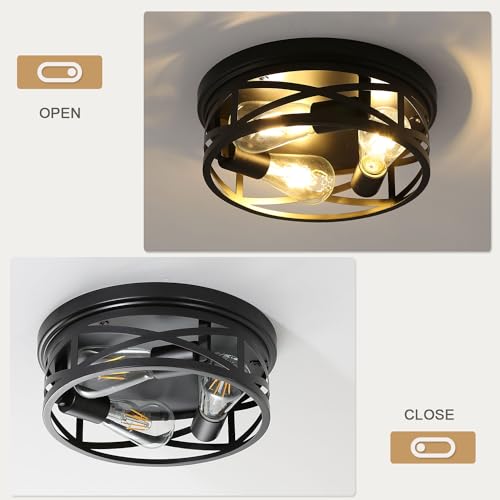 Jodauirt Flush Mount Ceiling Light Fixture,Black 3-Light Industrial Farmhouse Light Fixtures,Closed to Ceiling Mount Lamp for Hall,Hallway,Entryway,Kitchen