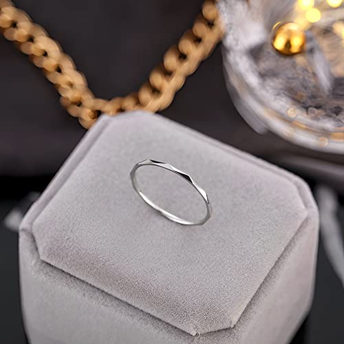 MRENITE 1mm Solid 10kt White Gold Dainty Plain Wedding Band Ring for Women Thin Stackable Ring in White Gold Size 10