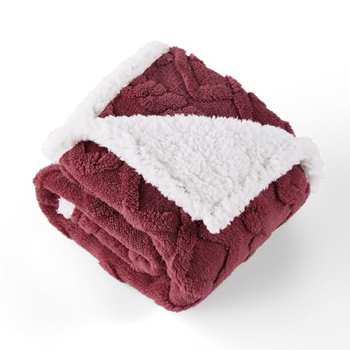 Bedsure Waterproof Dog Blankets for Small Dogs - Pet Blanket for Couch Protector Washable, Premium Jacquard Coral Fleece Cat Throw Blanket, Soft Reversible Furniture Protection, 25"x35", Burgundy