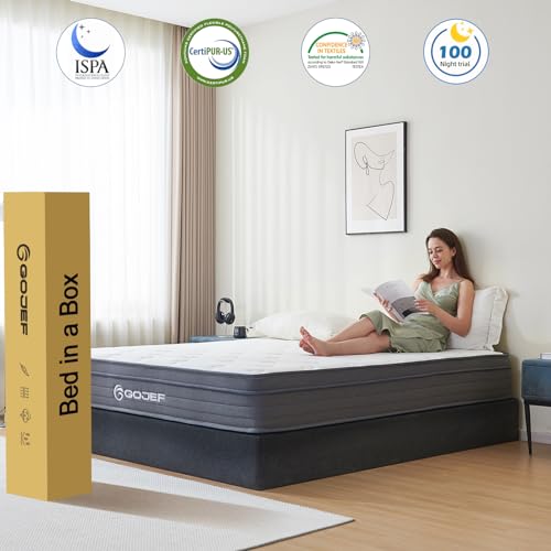 Gojef Twin Mattress, 10 Inch Twin Size Hybrid Mattress in a Box Memory Foam with Independent Spring, Soft and Comfortable Medium Firm Mattress, Pressure Relief, CertiPUR-US Certified