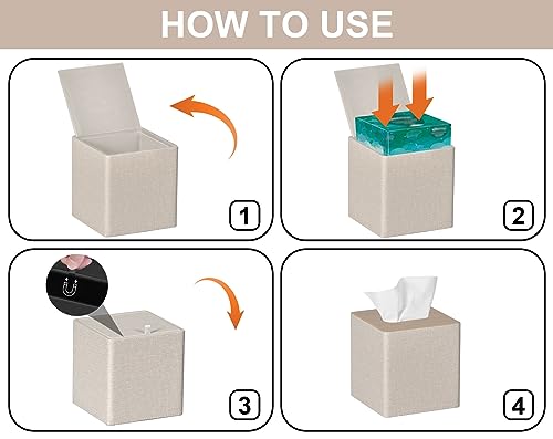 GOLRANLYE Tissue Box Cover Square PU Leather Facial Tissue Box Holder for Dresser Bathroom Decor (Beige)