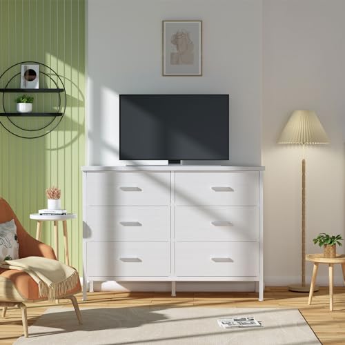 BOLUO Black Dresser for Bedroom 6 Drawer,Wide Dresser TV Stand for 60" TV Dressers & Chests of Drawers Fabric Dresser for Closet Modern