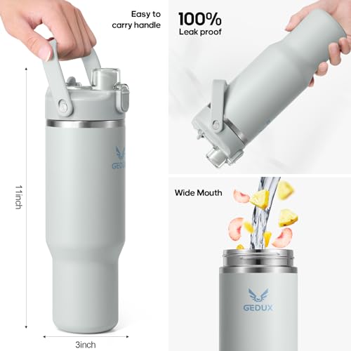 Gedux 32 oz Stainless Steel Tumbler with Handle and Straw, Vacuum Insulated Water Bottle with 2-in-1 Lid (Chug Lid/Straw Lid) and Silicone Boot, Cupholder Friendly Gifts for Women and Men