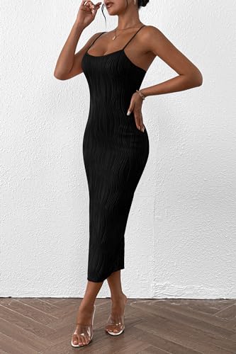 PRETTYGARDEN Women's Sexy Midi Bodycon Dress 2024 Summer Spaghetti Strap Sleeveless Knit Party Tight Fitted Dresses (Royal Blue,XX-Large)