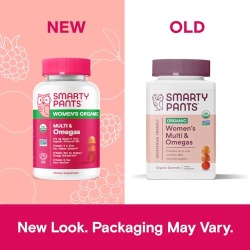 SmartyPants Organic Women's Multivitamin Gummies: Biotin, Methylfolate, Omega 3 (ALA), Vitamin D3, C, Vitamin B12, B6, A, K & Zinc, Inositol, Gluten Free, Vegetarian, 120 Count (30 Day Supply)